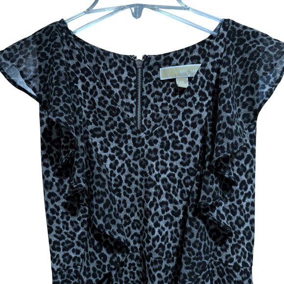 Michael Kors Cheeta Animal Print Dress Sz XS Tiered Ruffle Exposed Back Zipper - Picture 2 of 7